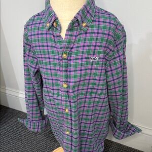 Boys Vineyard Vines Green, Purple & Blue Flannel Plaid Shirt